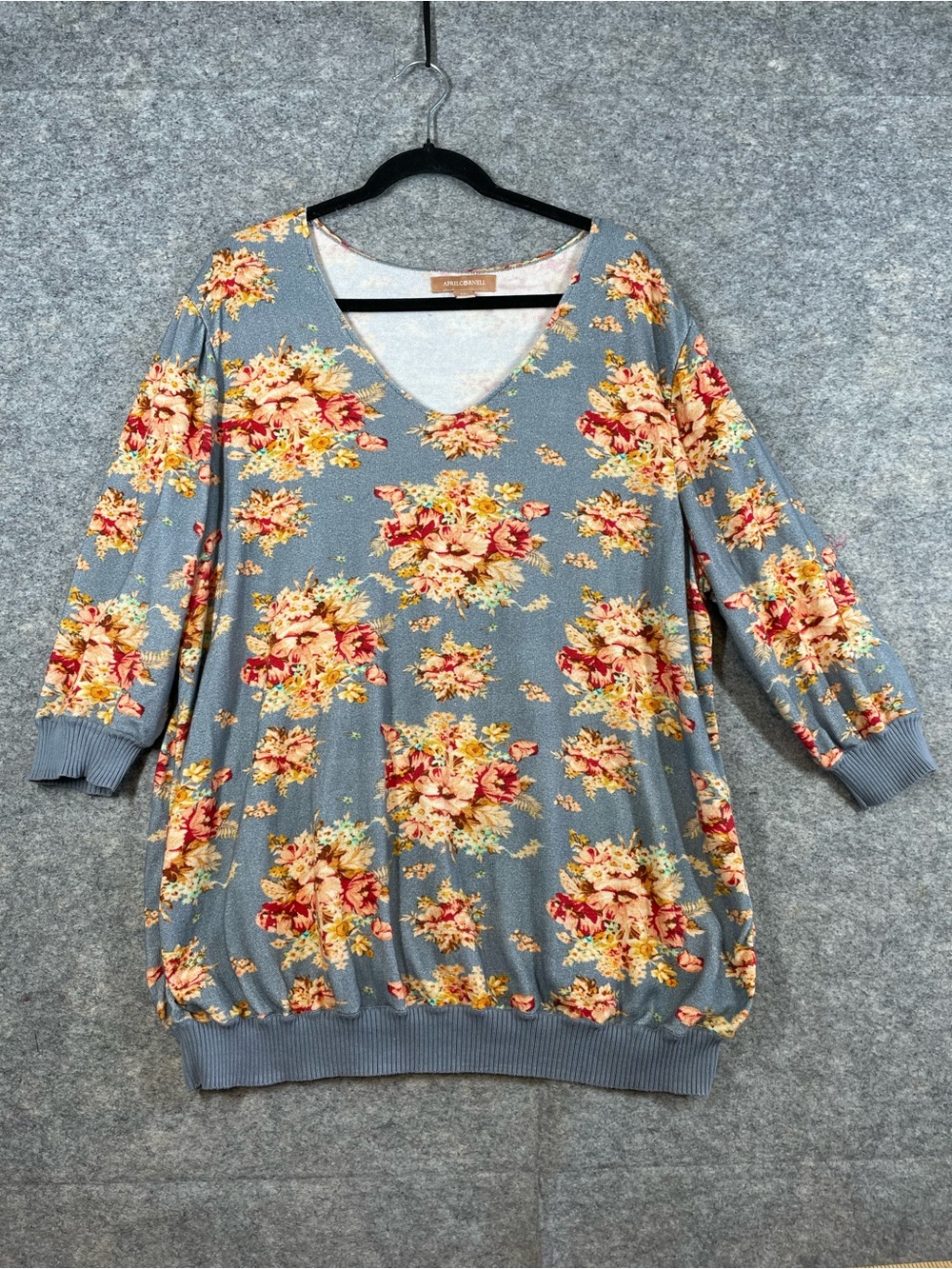 April Cornell Blue Floral Knit Tunic Sweater XXL Cottagecore Boho Romantic Chic